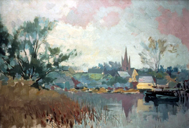 First Church Steeple across the Ipswich River by Henry Rodman Kenyon