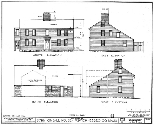 Elevations of the John Kimball house in Ipswich MA