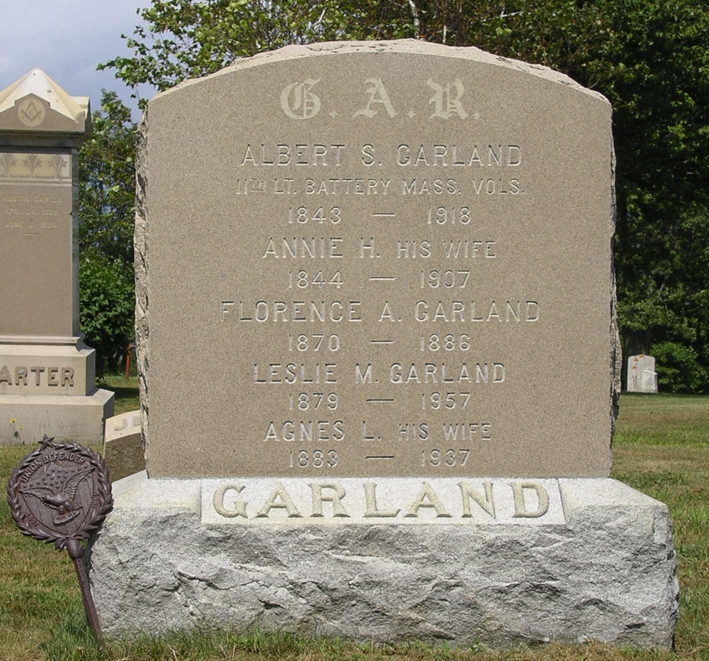 Albert and Annie Garland  gravestone, Ipswich MA