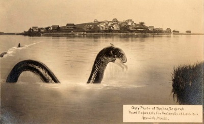 Hoax photo of an Ipswich sea serpent by George Dexter