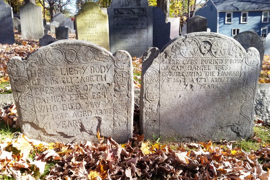 Daniel & Elizabeth Epes tombstones in Ipswich